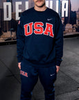 Navy Retro Nike Crew with Sewn-On USA and Flag