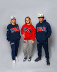 Red Retro Nike Crew with Sewn-On USA and Flag