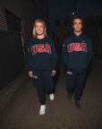 Navy Retro Nike Joggers with Sewn-On USA