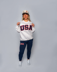 White Retro Nike Crew with Sewn-On USA and Flag