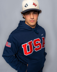 Navy Retro Nike Hoodie with Sewn-On USA and Flag
