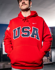 Red Retro Nike Hoodie with Sewn-On USA and Flag