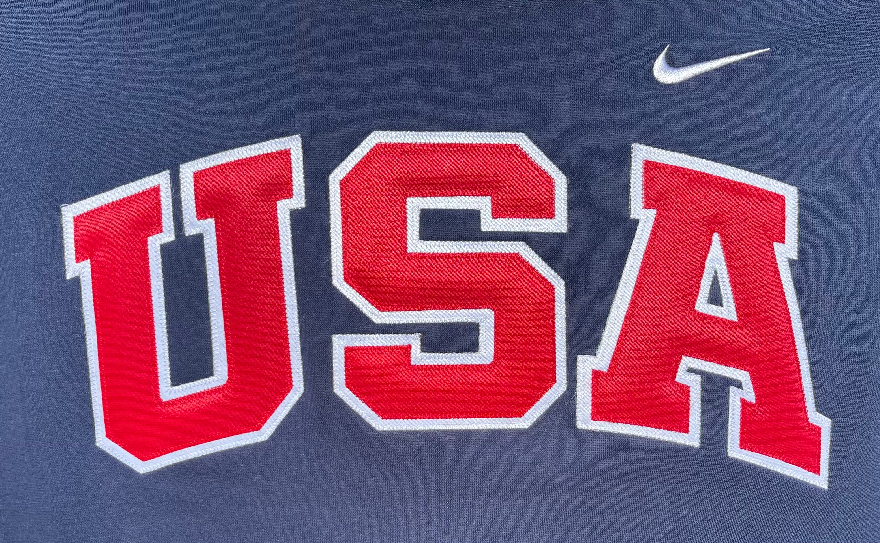 Premium Navy USA Hoodie. Double Tackle Twill. Embroidered Flag
