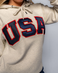 Oatmeal Retro Artisan Hoodie with Sewn-On USA