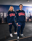 Navy Retro Nike Crew with Sewn-On USA and Flag