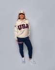 Oatmeal Retro Artisan Hoodie with Sewn-On USA