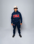 Navy Retro Nike Hoodie with Sewn-On USA and Flag