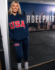 Navy Retro Nike Hoodie with Sewn-On USA and Flag