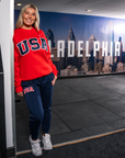Red Retro Nike Crew with Sewn-On USA and Flag