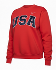 Red Retro Nike Crew with Sewn-On USA and Flag