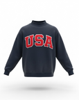 Navy USA Sewn-On Mock Neck Crew & Embroidered American Flag