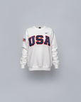 White Retro Nike Crew with Sewn-On USA and Flag