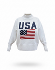 White USA Mock Neck Knit Sweater