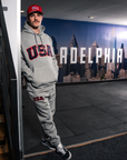 Grey Retro Nike Hoodie with Sewn-On USA and Flag