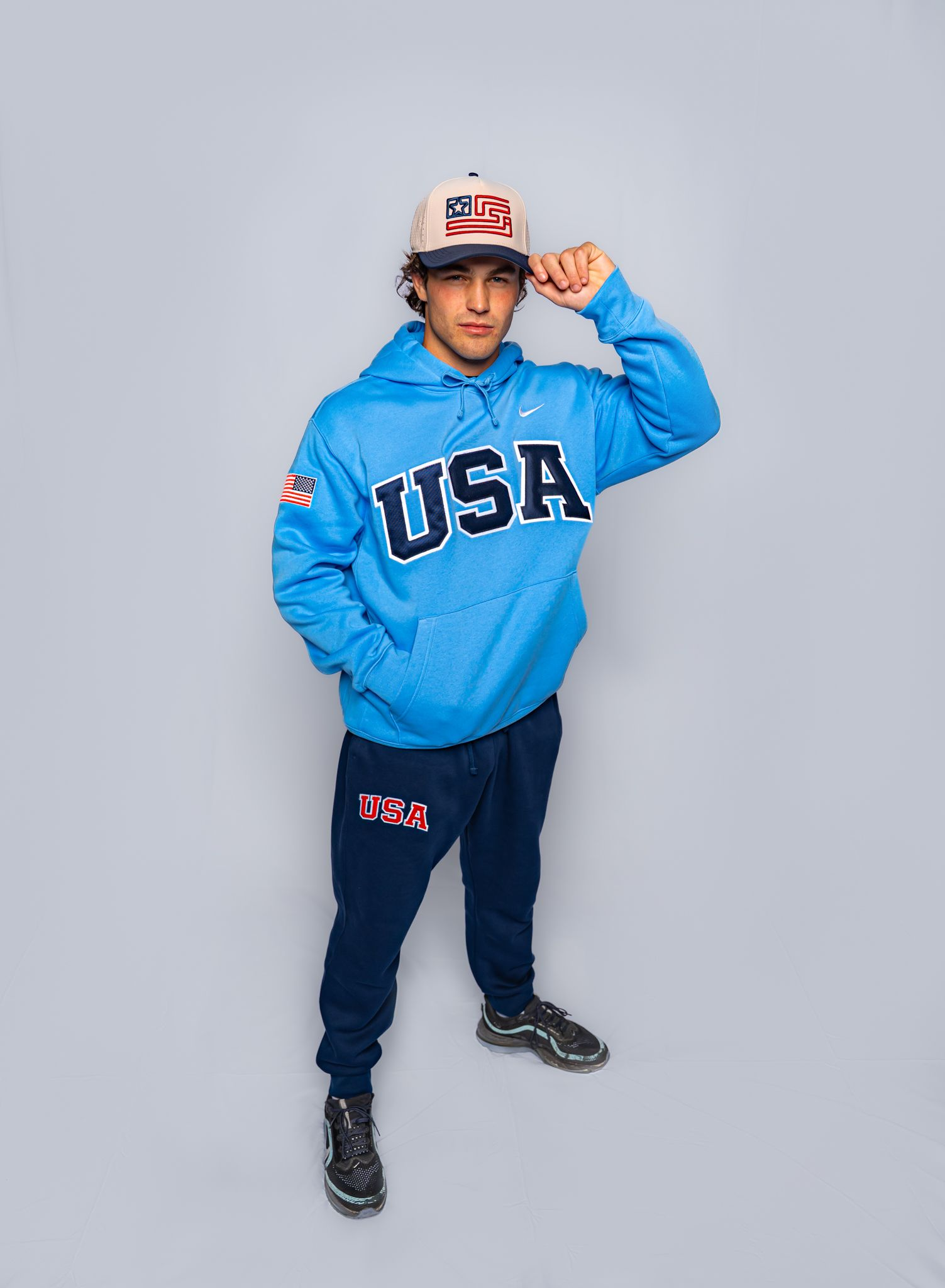 Carolina Retro Nike Hoodie with Sewn-On USA and Flag