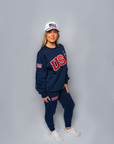 Navy Retro Nike Crew with Sewn-On USA and Flag
