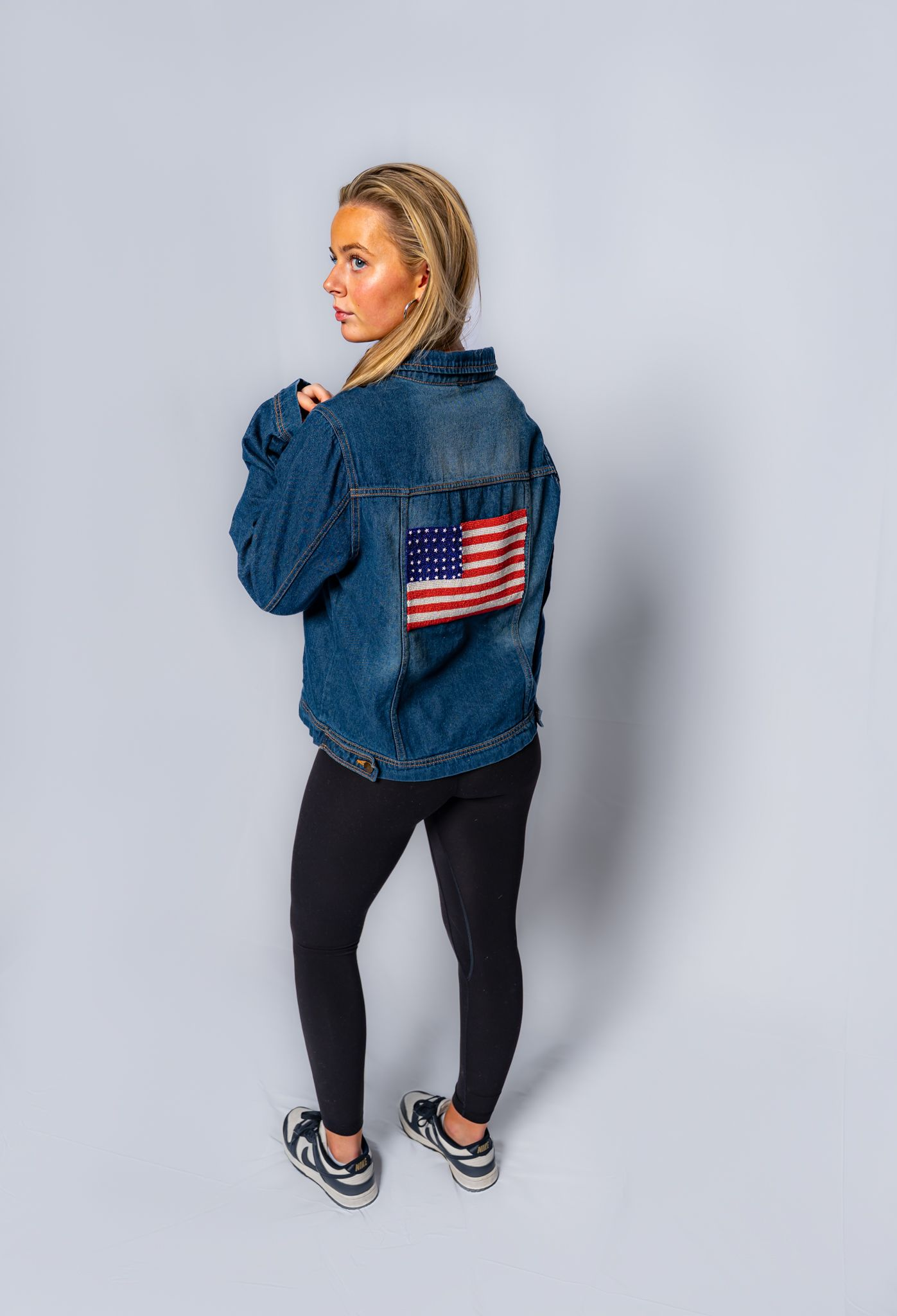 Jean Jacket with Beaded American Flag