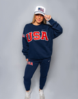 Navy Retro Nike Crew with Sewn-On USA and Flag