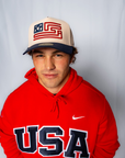 Red Retro Nike Hoodie with Sewn-On USA and Flag