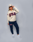 Oatmeal Retro Artisan Hoodie with Sewn-On USA