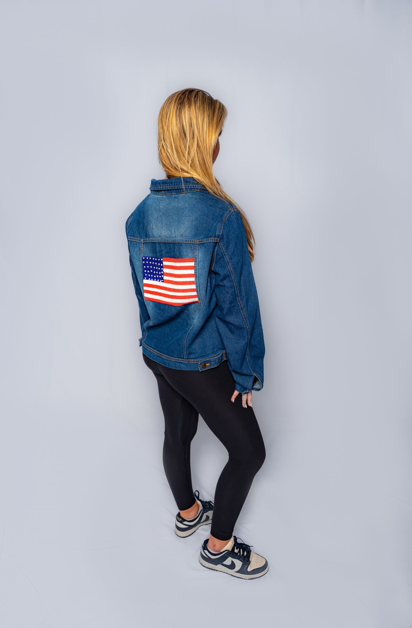 Jean Jacket with Beaded American Flag