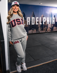 Grey Retro Nike Crew with Sewn-On USA and Flag