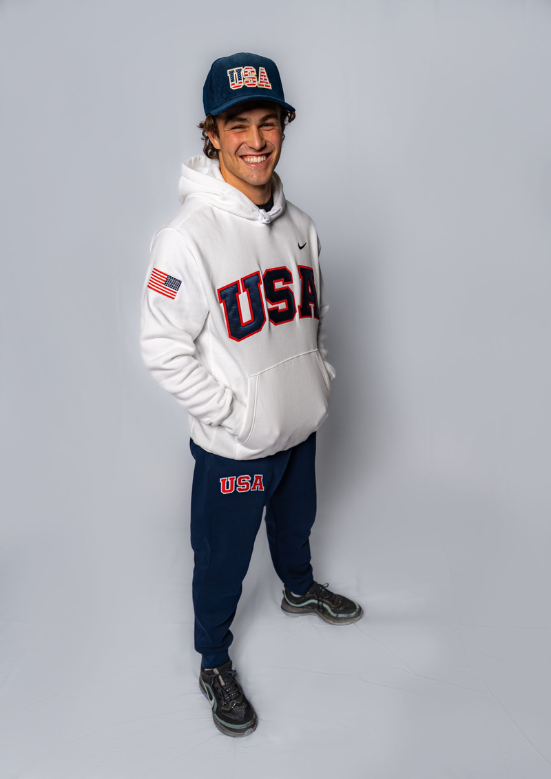 White Retro Nike Hoodie with Sewn-On USA and Flag