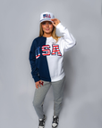 Split Retro Nike Crew with Sewn-On USA and Flag