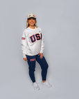 White Retro Nike Crew with Sewn-On USA and Flag