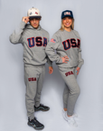 Grey Retro Nike Hoodie with Sewn-On USA and Flag