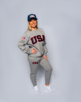Grey Retro Nike Crew with Sewn-On USA and Flag