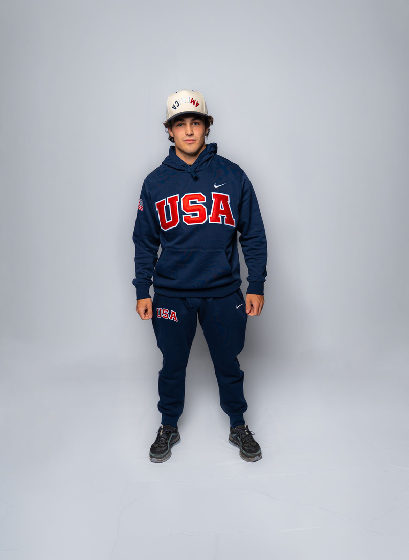 Navy Retro Nike Joggers with Sewn-On USA
