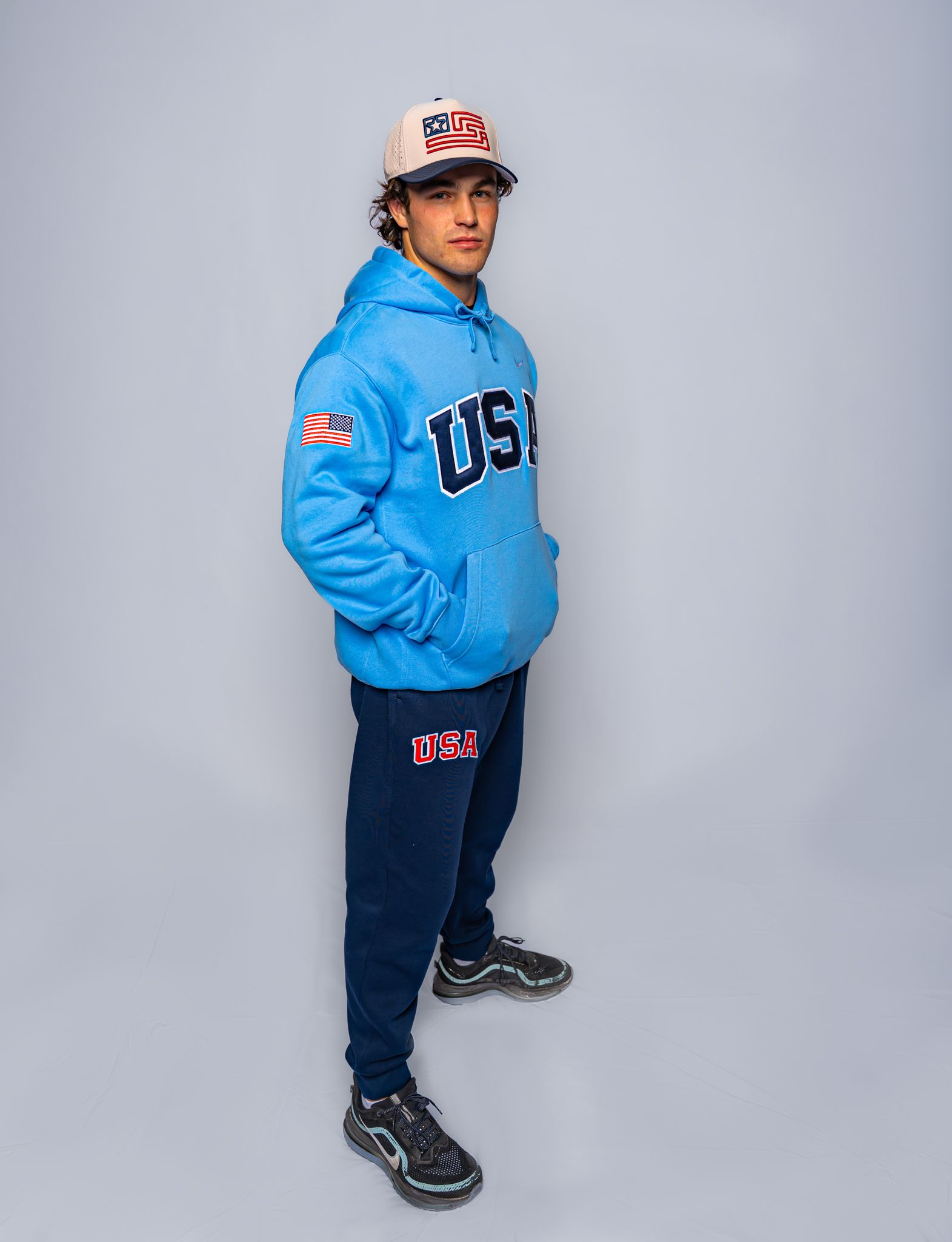 Carolina Retro Nike Hoodie with Sewn-On USA and Flag