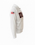 White Retro Nike Hoodie with Sewn-On USA and Flag