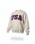 Oatmeal USA Sewn-On Mock Neck Crew & Embroidered American Flag