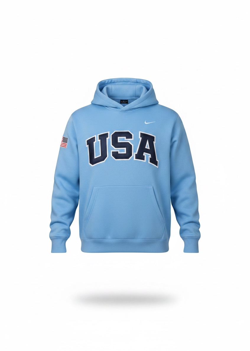 Carolina Retro Nike Hoodie with Sewn-On USA and Flag